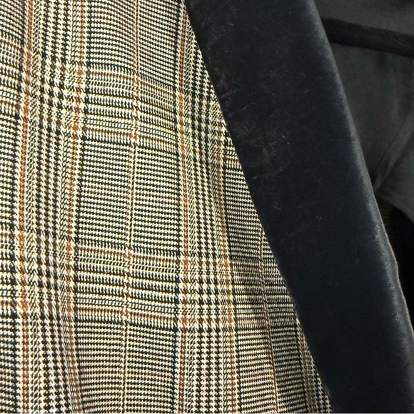 FREE PEOPLE Plaid Velvet Trim Blazer Oversized Tan Green  XS - Picture 6 of 7
